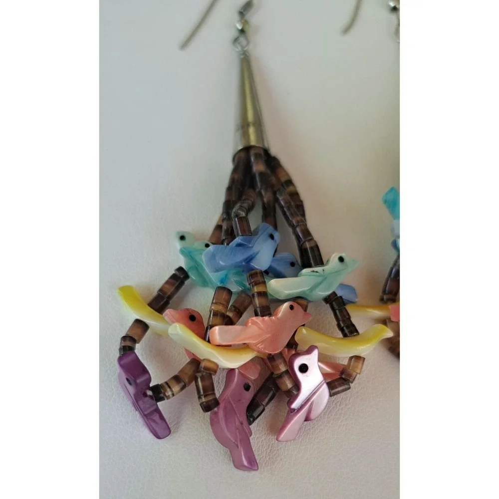 Vtg Native American Zuni Fetish Heishi Beaded Earrings - Picture 4 of 6